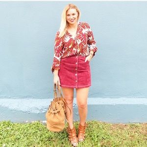 F21 faux suede burgundy button front mini skirt